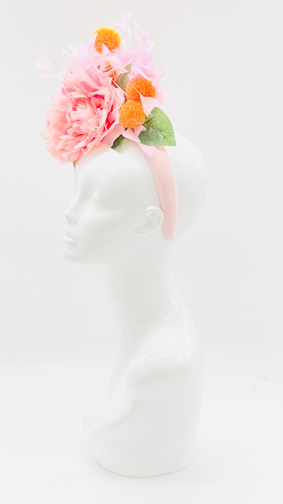 Pink and orange Kentucky Derby Fascinator, Oaks, Thurby, headpiece, derby hat Kentucky Derby Hat Alternative, Floral Fascinator (GOLD LINE)
