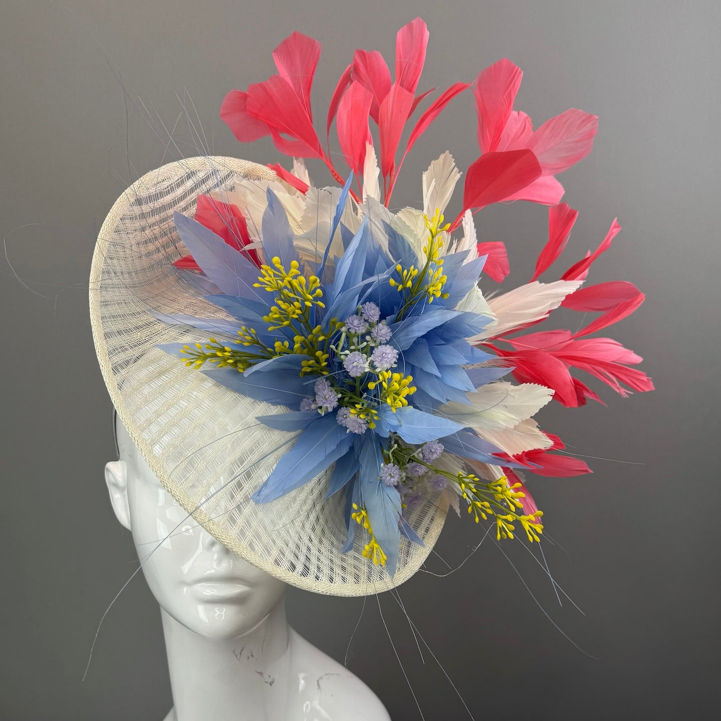 Cream, Blue and Pink Kentucky Derby fascinator, Derby Hat Alternative (GOLD LINE)
