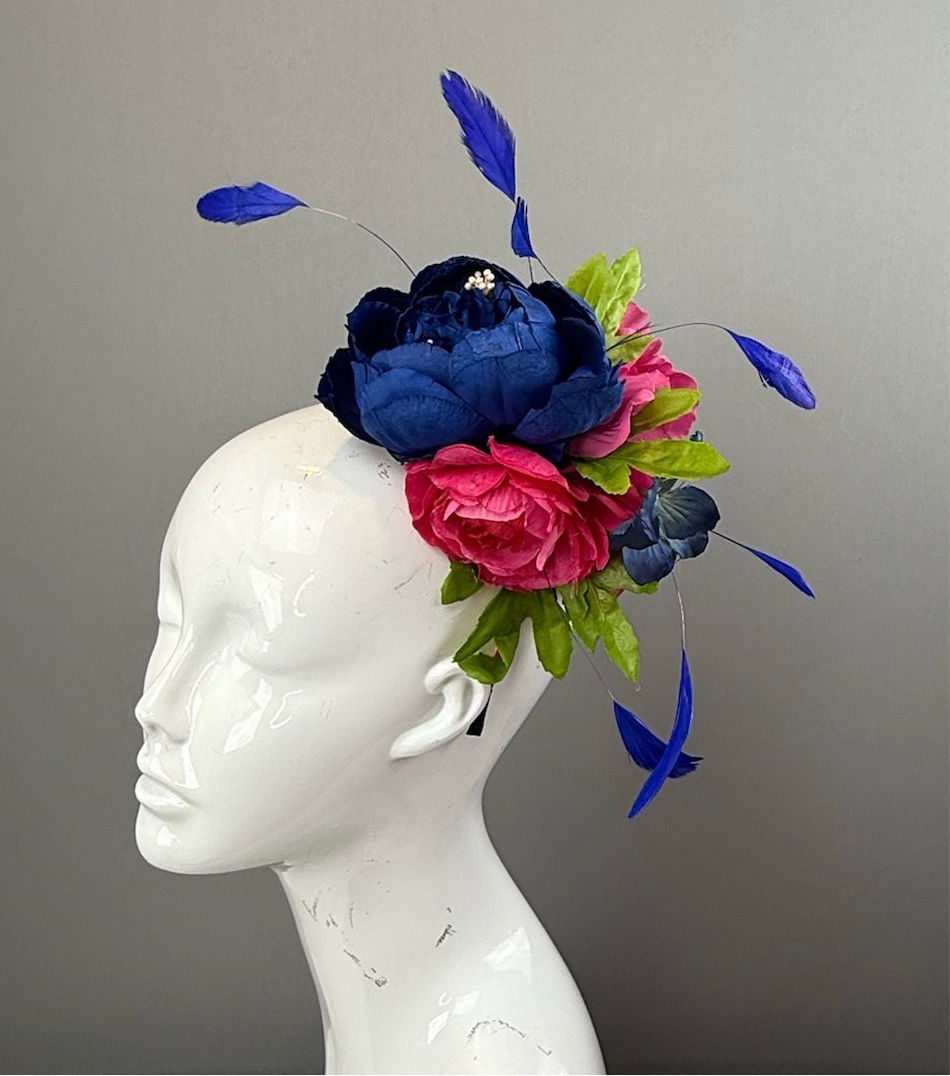 Blue, Pink and Green Kentucky Derby fascinator, Derby Hat Alternative