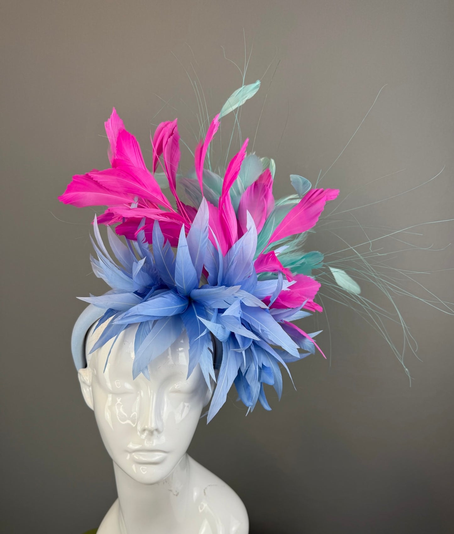 Blue, Pink and Mint Kentucky Derby fascinator, Derby Hat Alternative (GOLD LINE)