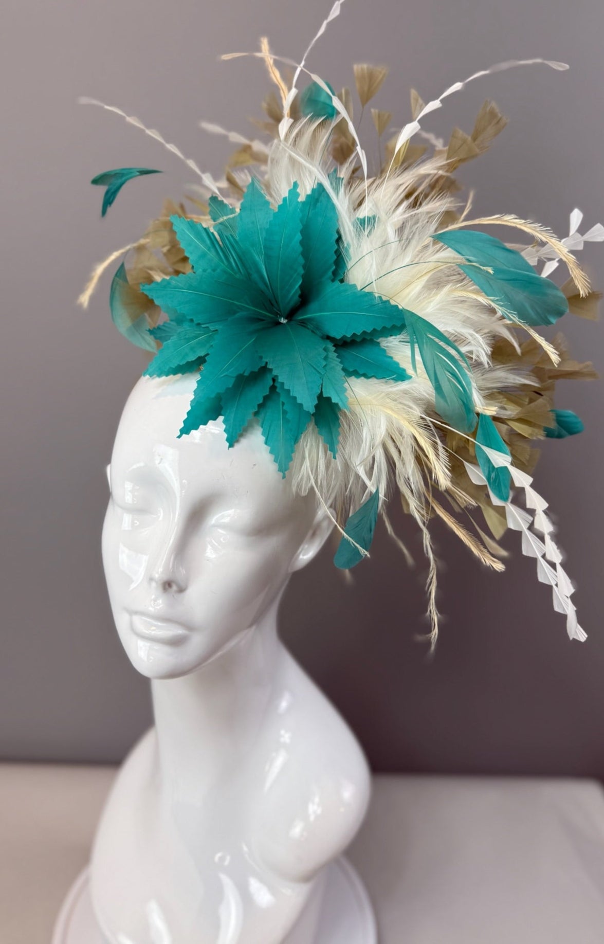Green, Cream and Tan Kentucky Derby fascinator, Derby Hat Alternative (GOLD LINE)