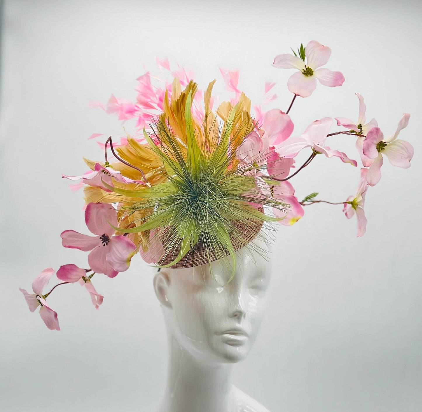 Pink and Green Derby Fascinator, Kentucky Derby Hat Alternative, Kentucky derby hat (GOLD LINE)