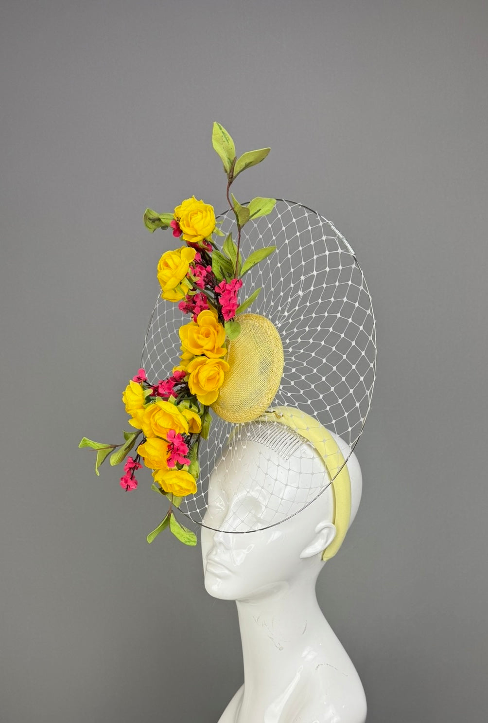 Yellow Kentucky Derby fascinator, Derby Hat Alternative (PLATINUM LINE)
