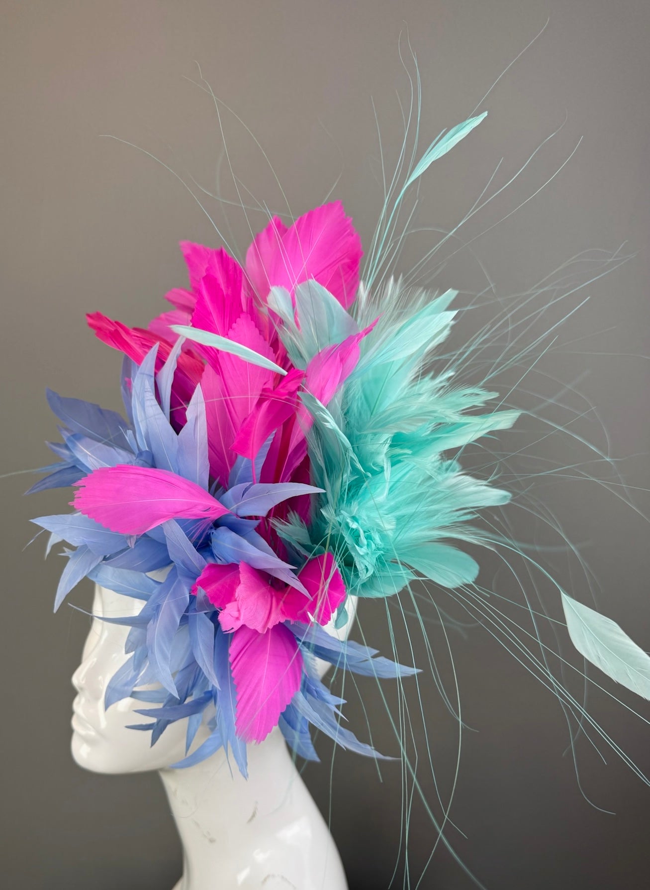Blue, Pink and Mint Kentucky Derby fascinator, Derby Hat Alternative (GOLD LINE)