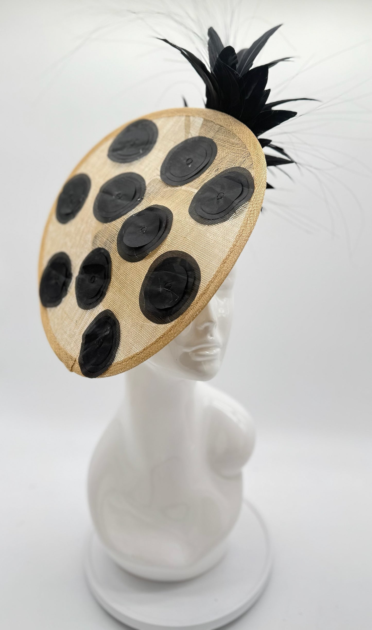Tan and Black Kentucky Derby fascinator, Derby Hat Alternative (GOLD LINE)