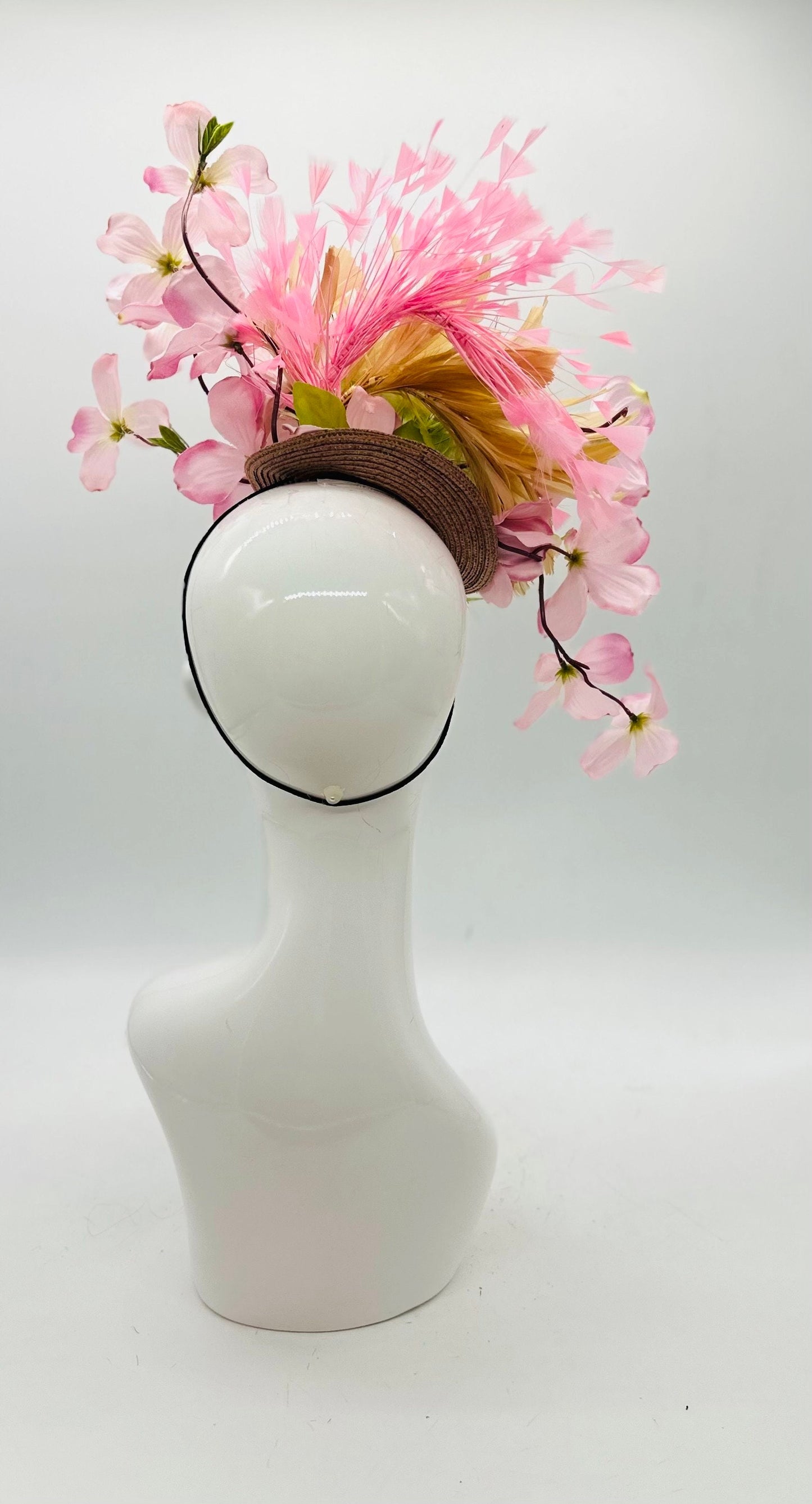 Pink and Green Derby Fascinator, Kentucky Derby Hat Alternative, Kentucky derby hat (GOLD LINE)