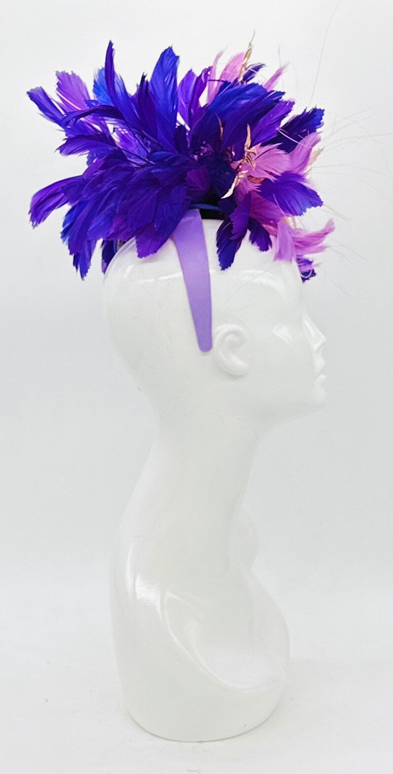 Monochromatic purple and gold Kentucky Derby Fascinator, Derby hat, (PLATINUM LINE)