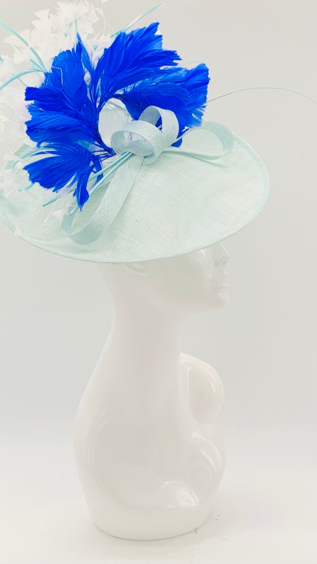 Mint green, blue and white Derby Fascinator, Kentucky Derby Hat Alternative, Kentucky derby hat, (GOLD LINE)