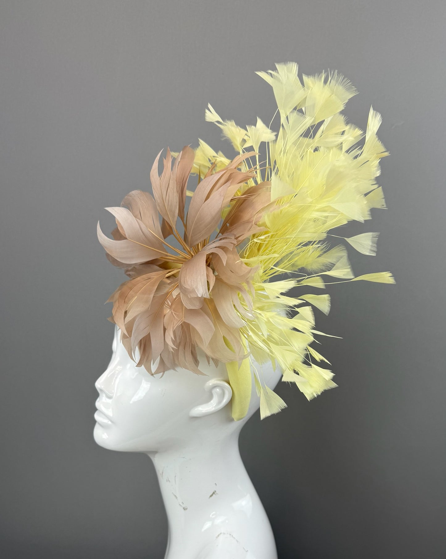Taupe and Yellow Kentucky Derby fascinator, Derby Hat Alternative (GOLD LINE)