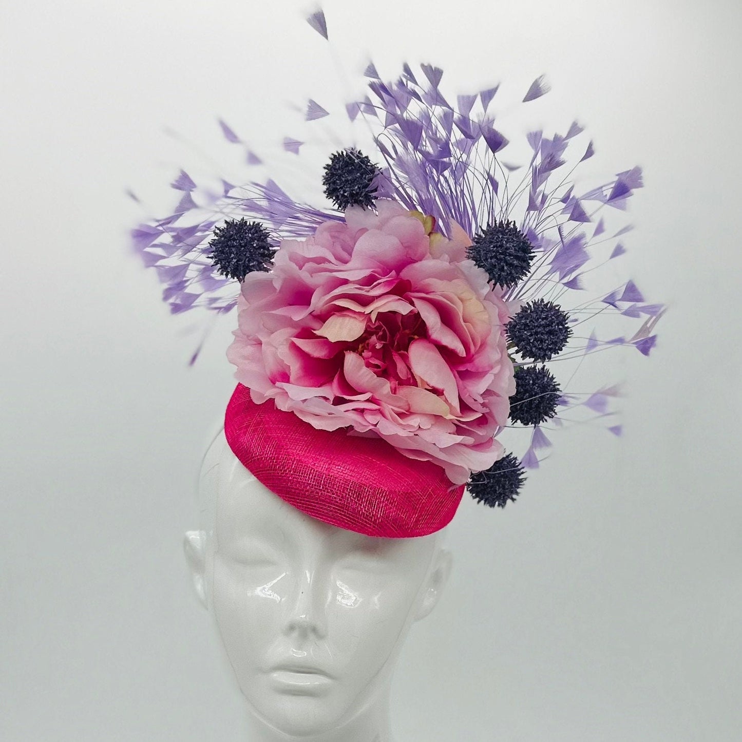 Pink and purple Kentucky Derby Fascinator, Derby Hat alternative, (GOLD LINE)