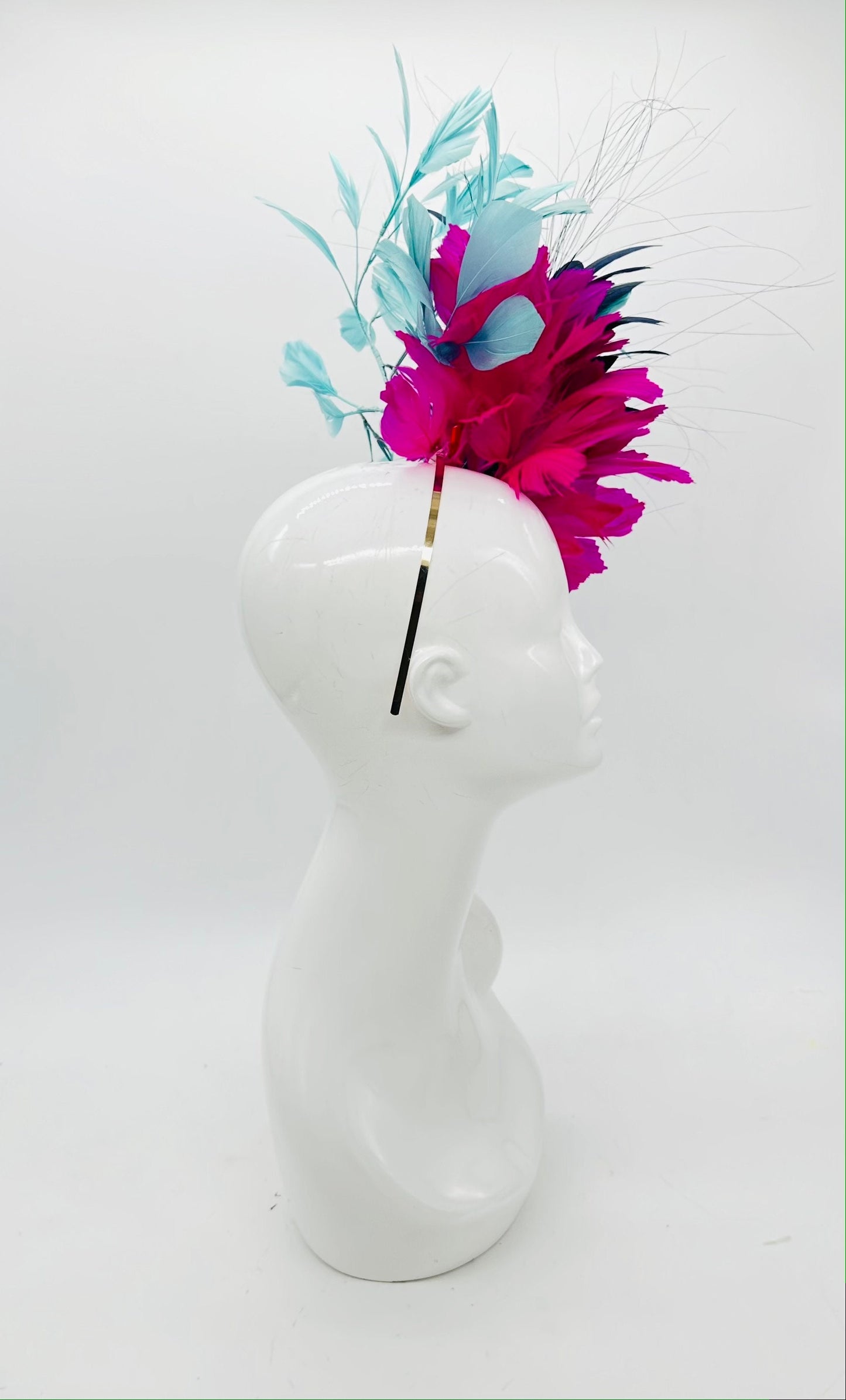 Pink, navy blue, and aqua Kentucky Derby fascinator, Derby Hat Alternative, (GOLD LINE)