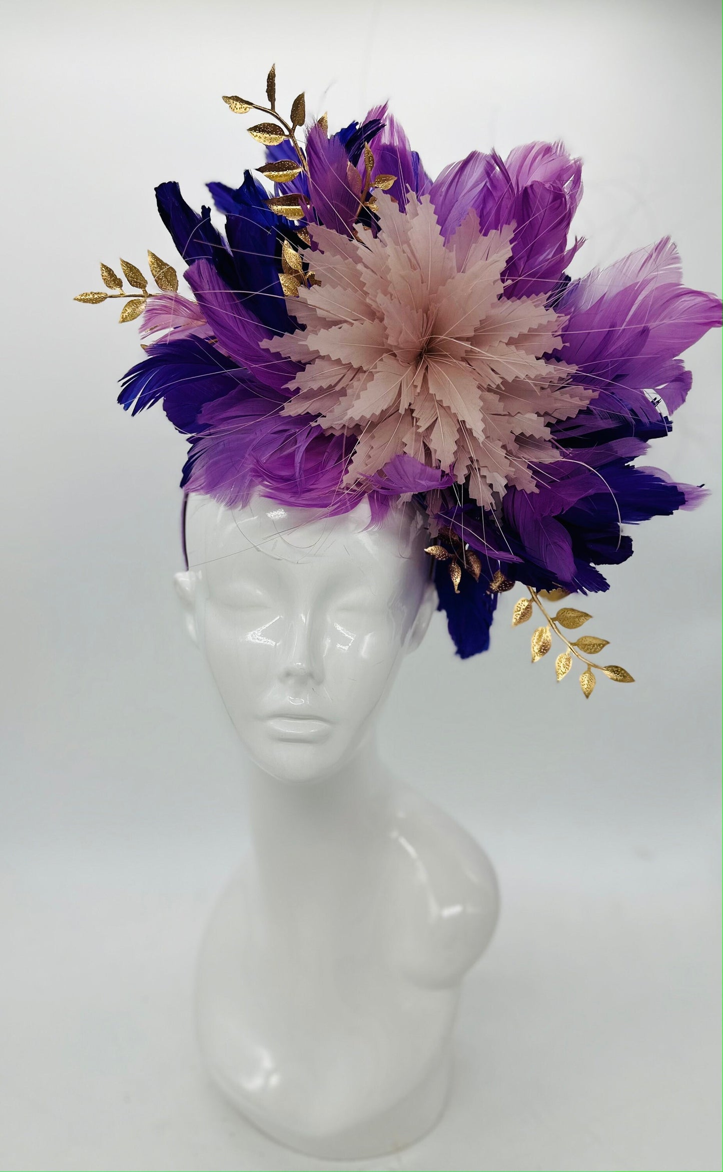 Monochromatic purple and gold Kentucky Derby Fascinator, Derby hat, (PLATINUM LINE)