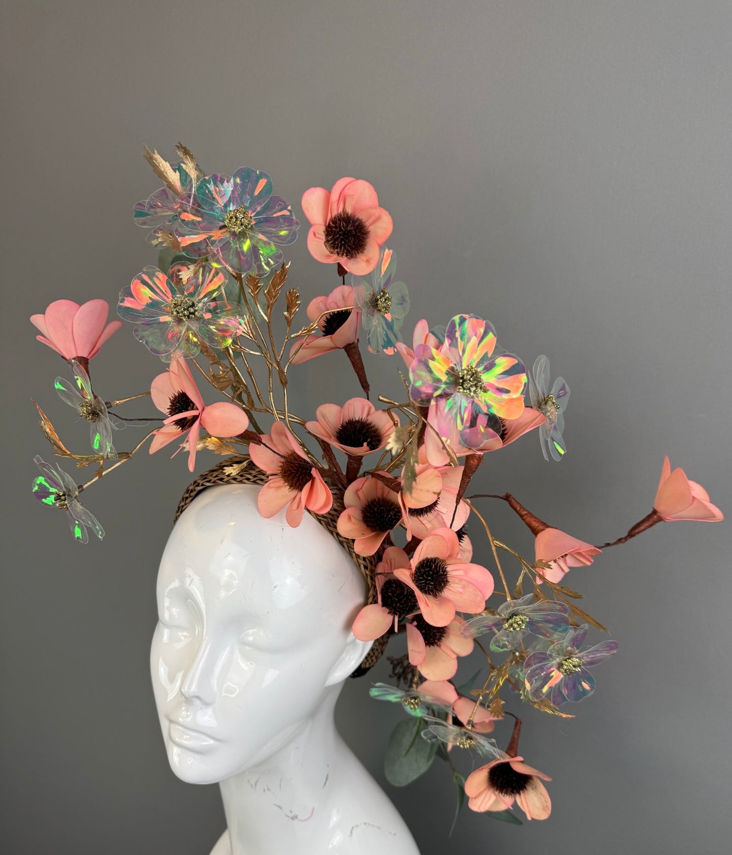 Peachy Pink and Green Kentucky Derby fascinator, Derby Hat Alternative