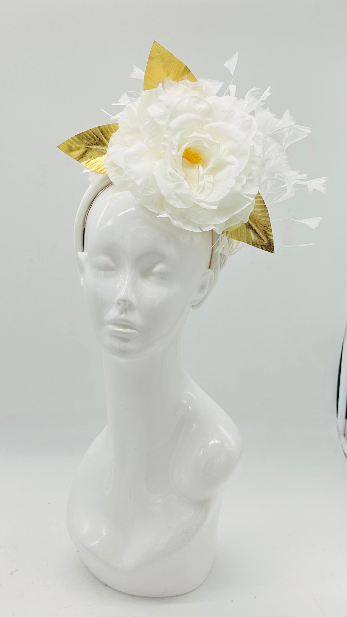 Kentucky Derby Floral Feather Fascinator, Derby Hat Alternative (GOLD LINE)