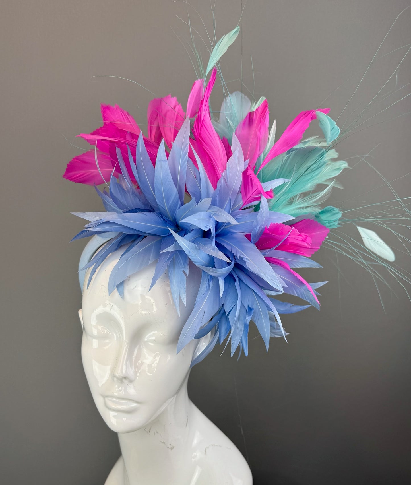 Blue, Pink and Mint Kentucky Derby fascinator, Derby Hat Alternative (GOLD LINE)