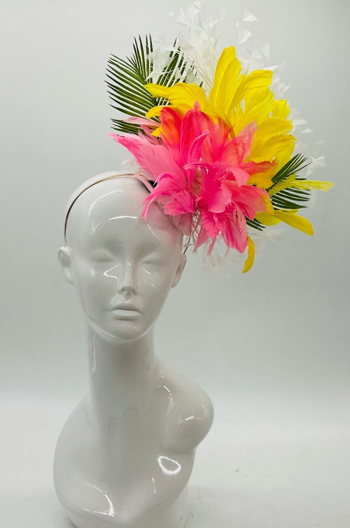 Hot pink, yellow and green Derby Fascinator, Kentucky Derby Hat Alternative, Kentucky derby hat (GOLD LINE)