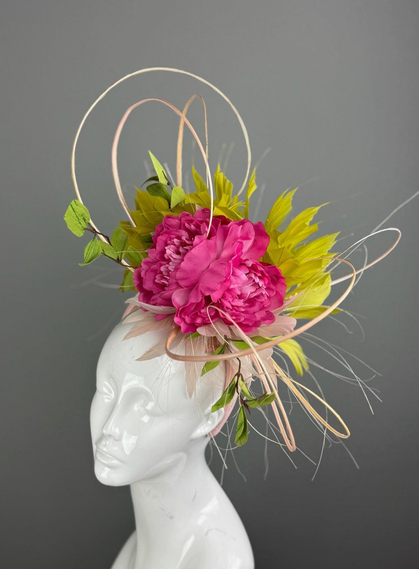 Pink and Green Kentucky Derby fascinator, Derby Hat Alternative (GOLD LINE)