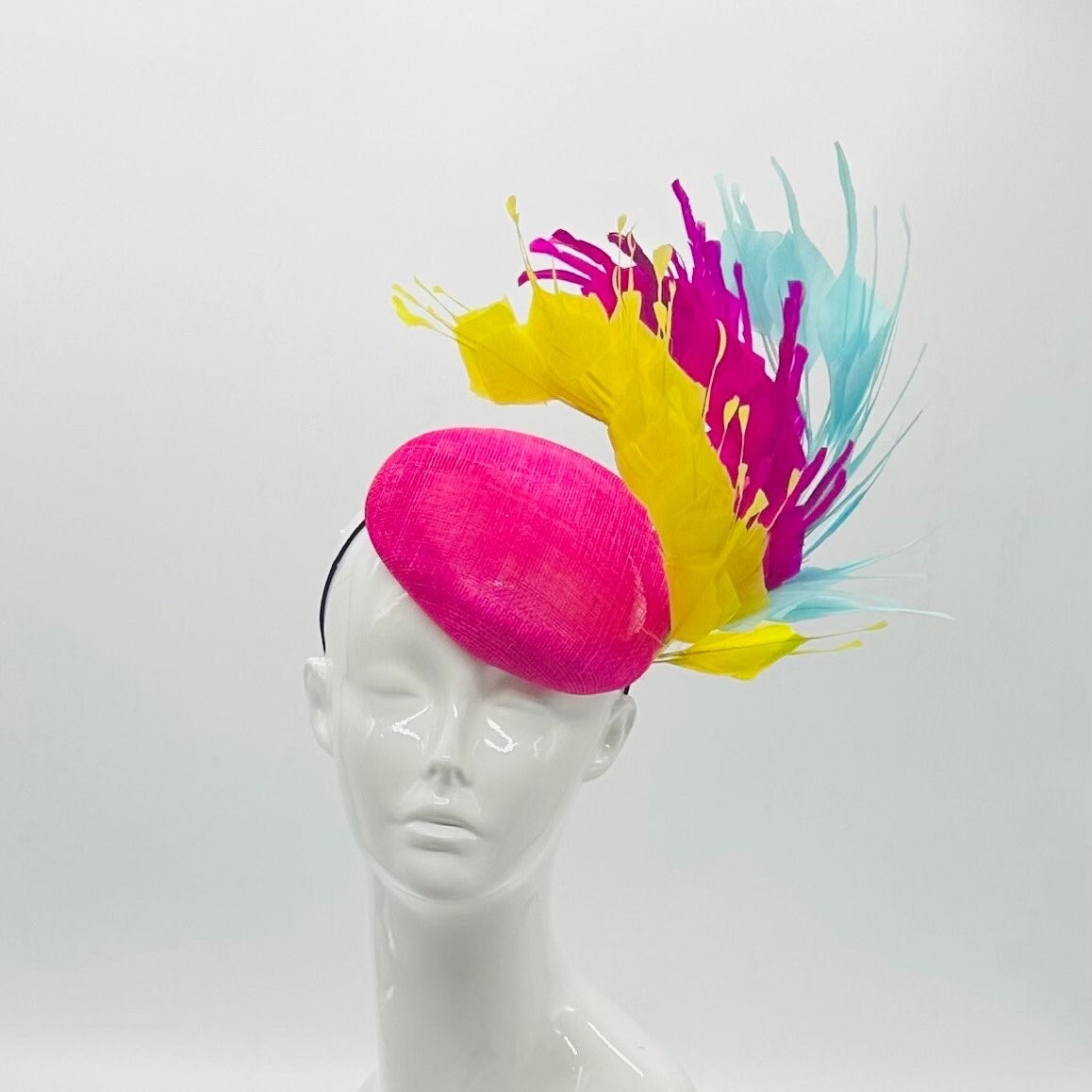 Pink, Yellow, Blue Derby Fascinator, Kentucky Derby Hat Alternative, Kentucky derby hat (GOLD LINE)