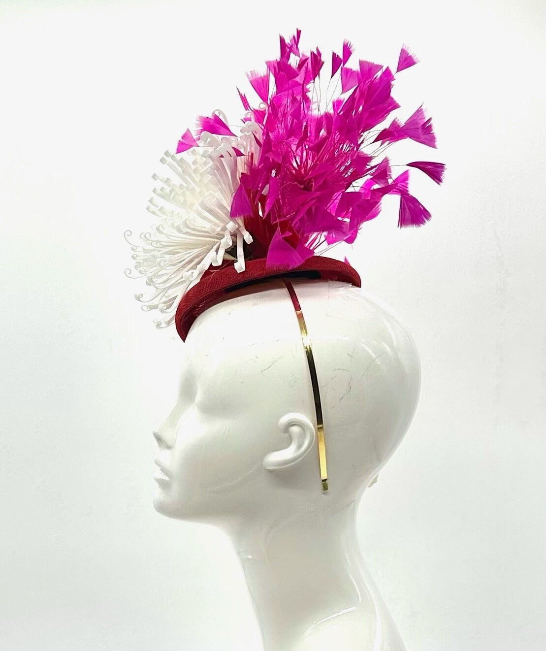 Pink, White and Red Derby Fascinator, Kentucky Derby Hat Alternative, Kentucky derby hat (GOLD LINE)
