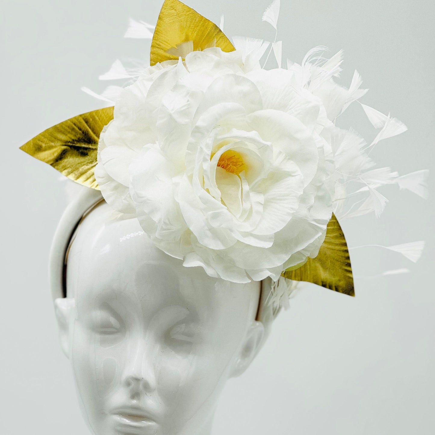 Kentucky Derby Floral Feather Fascinator, Derby Hat Alternative (GOLD LINE)