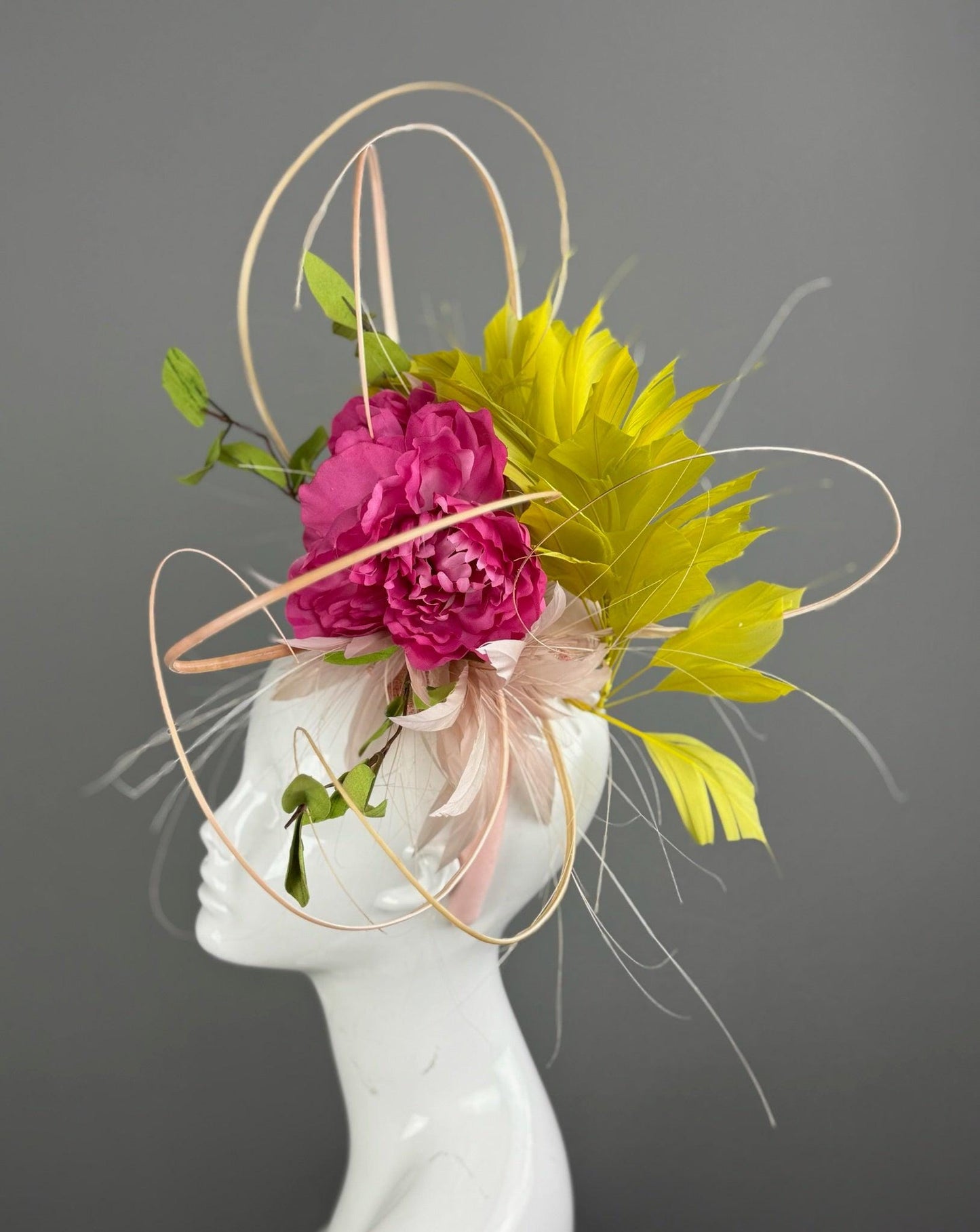 Pink and Green Kentucky Derby fascinator, Derby Hat Alternative (GOLD LINE)
