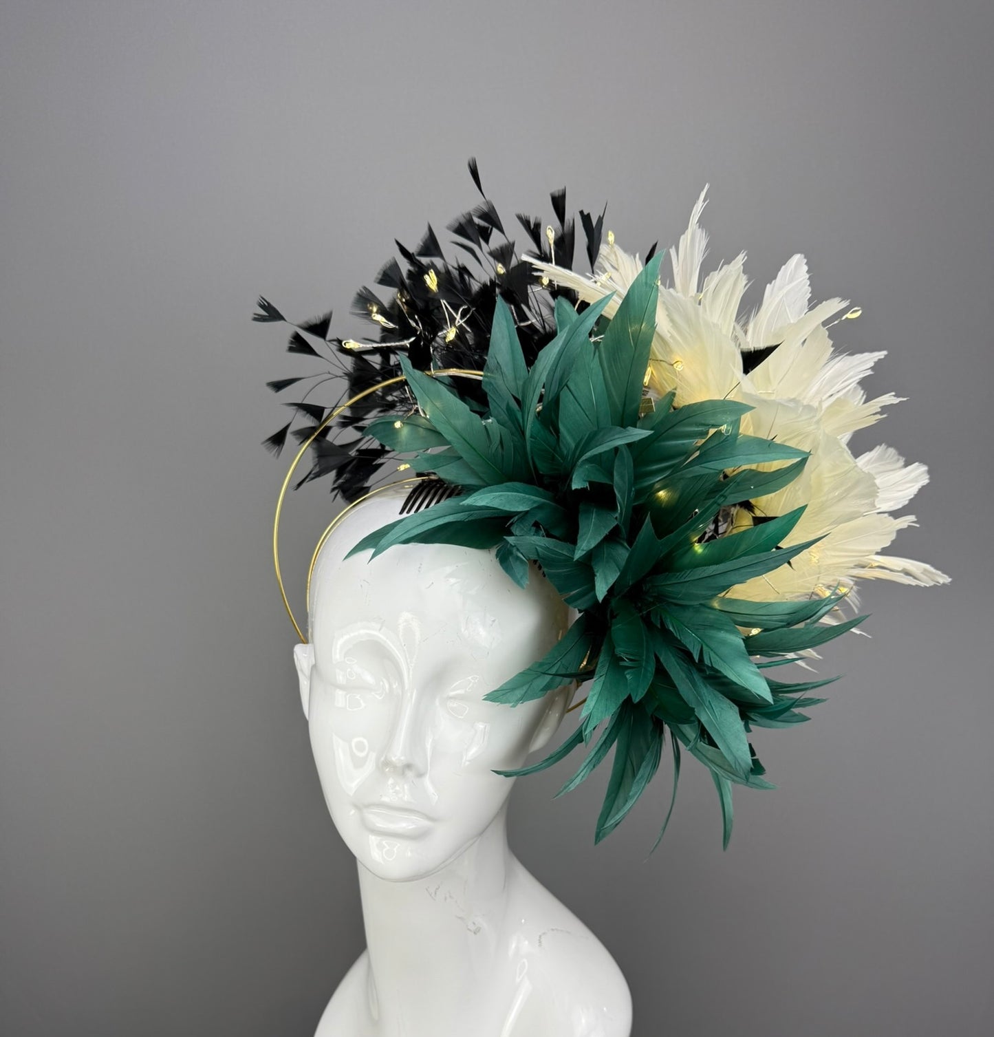 Green, White and Black Kentucky Derby fascinator, Derby Hat Alternative (PLATINUM LINE)