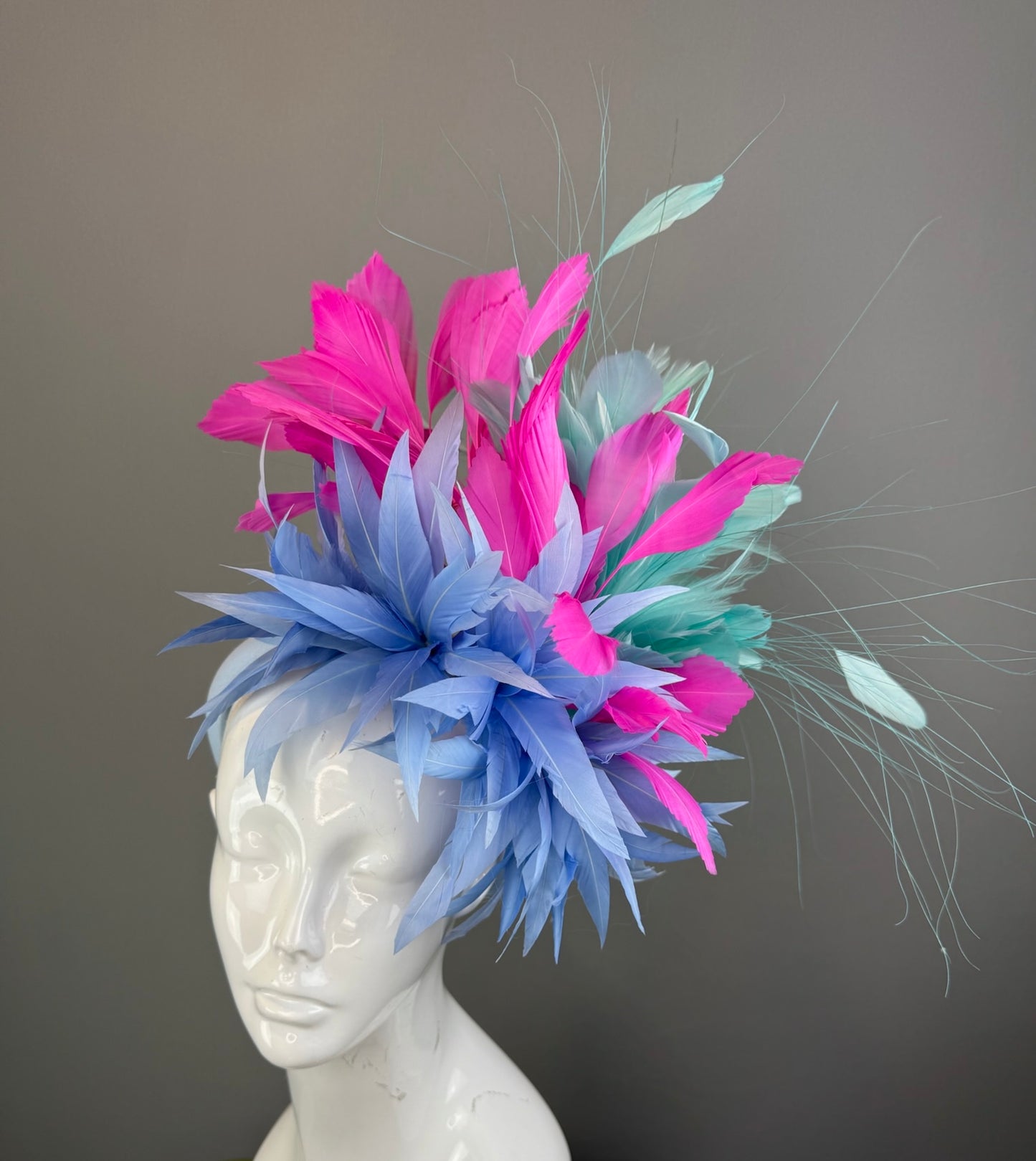 Blue, Pink and Mint Kentucky Derby fascinator, Derby Hat Alternative (GOLD LINE)