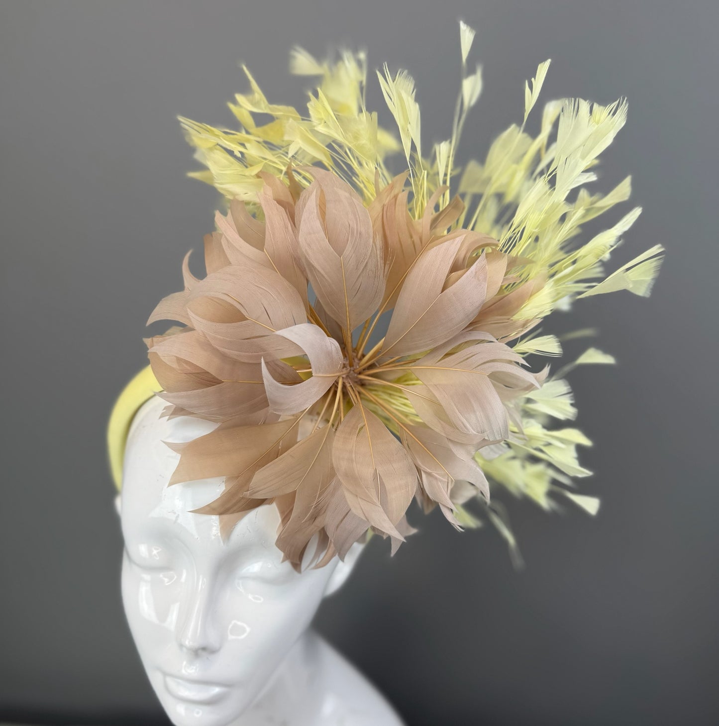 Taupe and Yellow Kentucky Derby fascinator, Derby Hat Alternative (GOLD LINE)