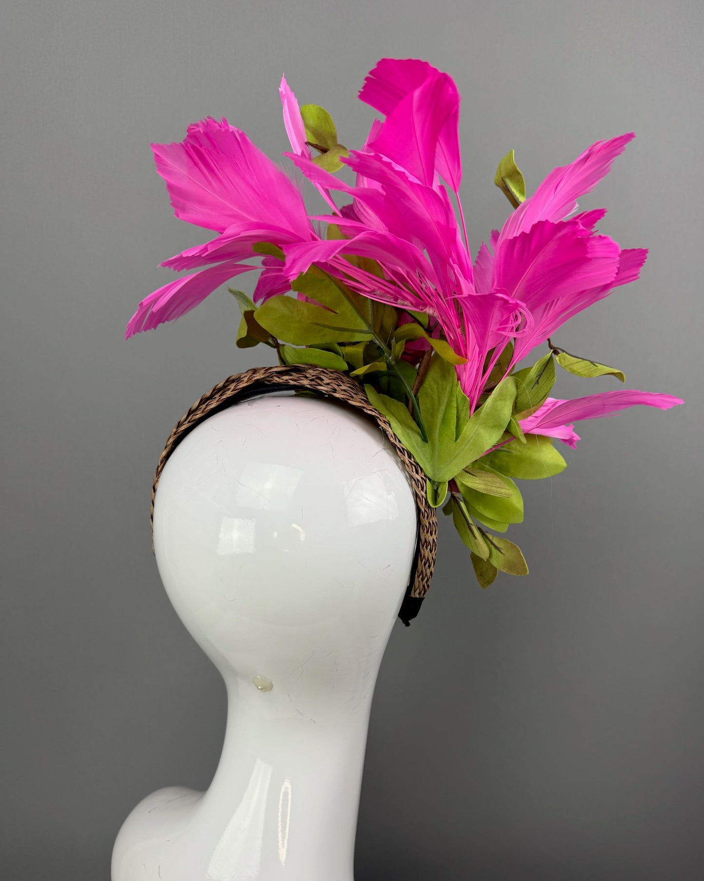 Pink and Green Kentucky Derby fascinator, Derby Hat Alternative (GOLD LINE)