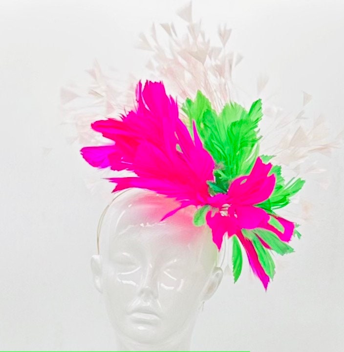Hot pink, light pink and green Kentucky Derby Fascinator (GOLD LINE)