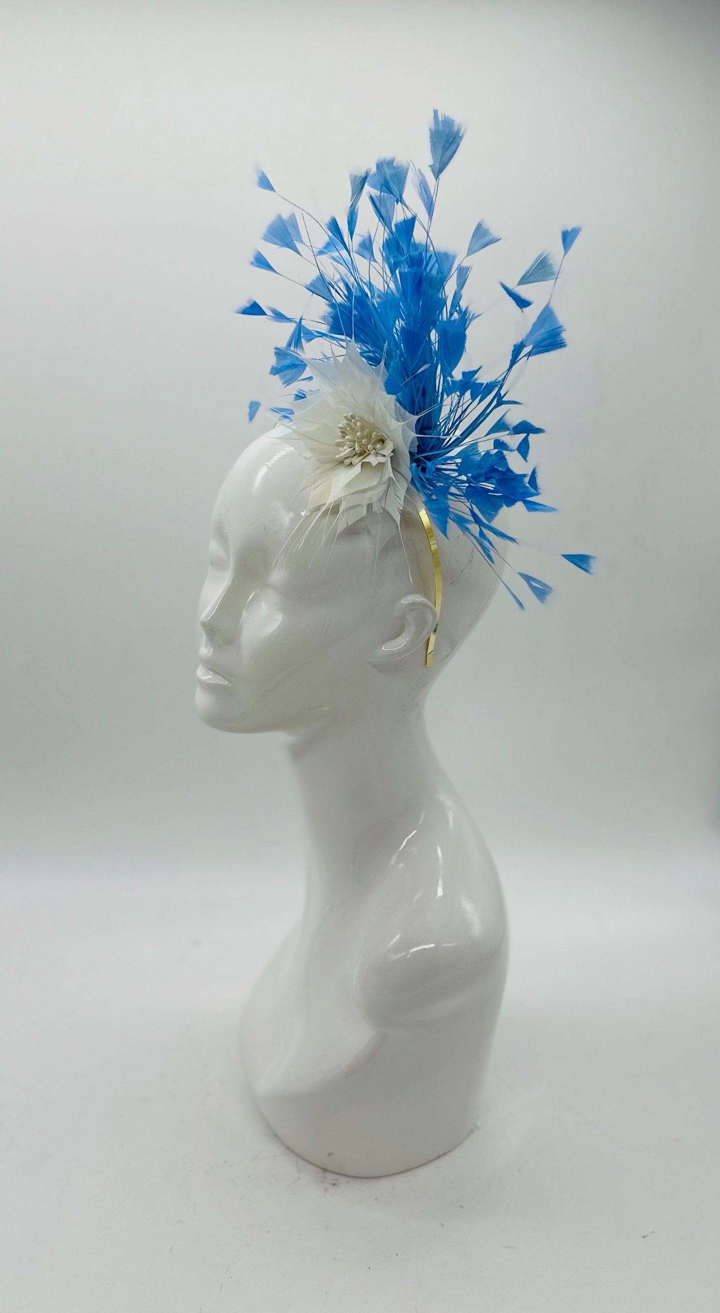 White and Blue Derby Fascinator, Kentucky Derby Hat Alternative, Kentucky derby hat, (SILVER LINE, multiple color options available)