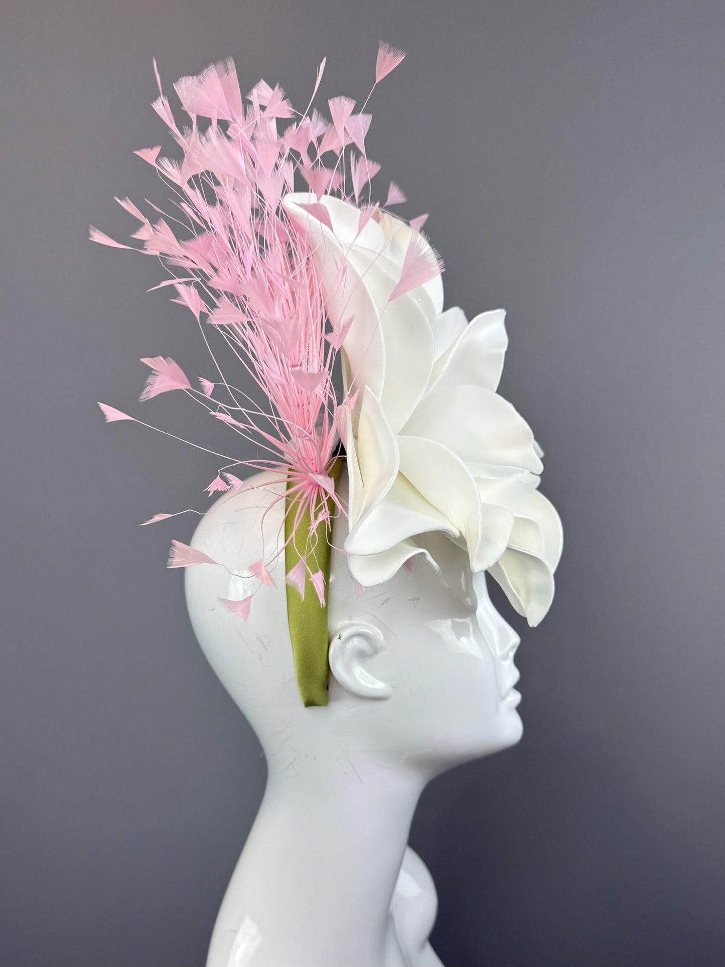 White and Pink Kentucky Derby fascinator, Derby Hat Alternative (GOLD LINE)