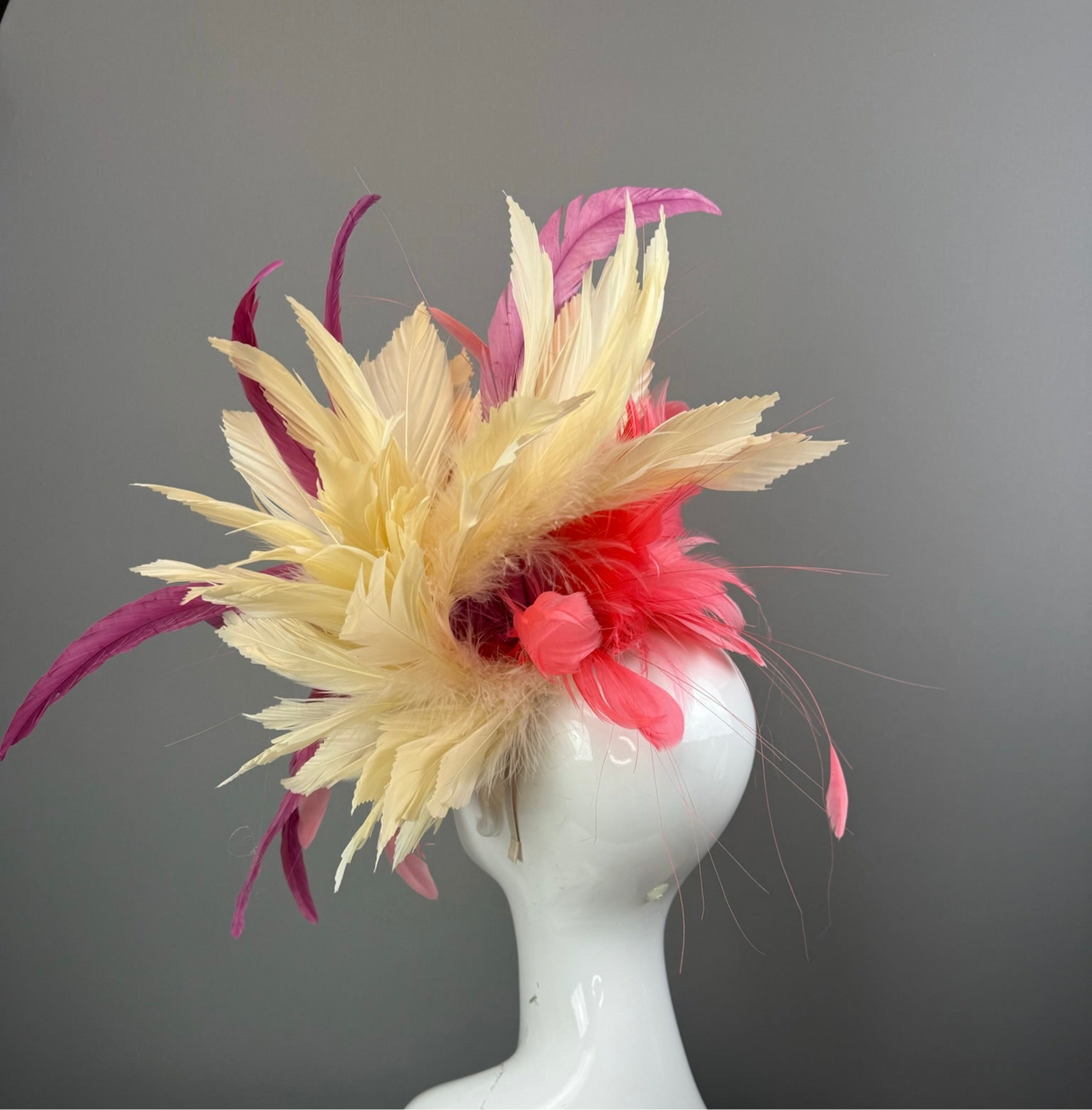 Pink, Mauve and Cream Kentucky Derby fascinator, Derby Hat Alternative (GOLD LINE)