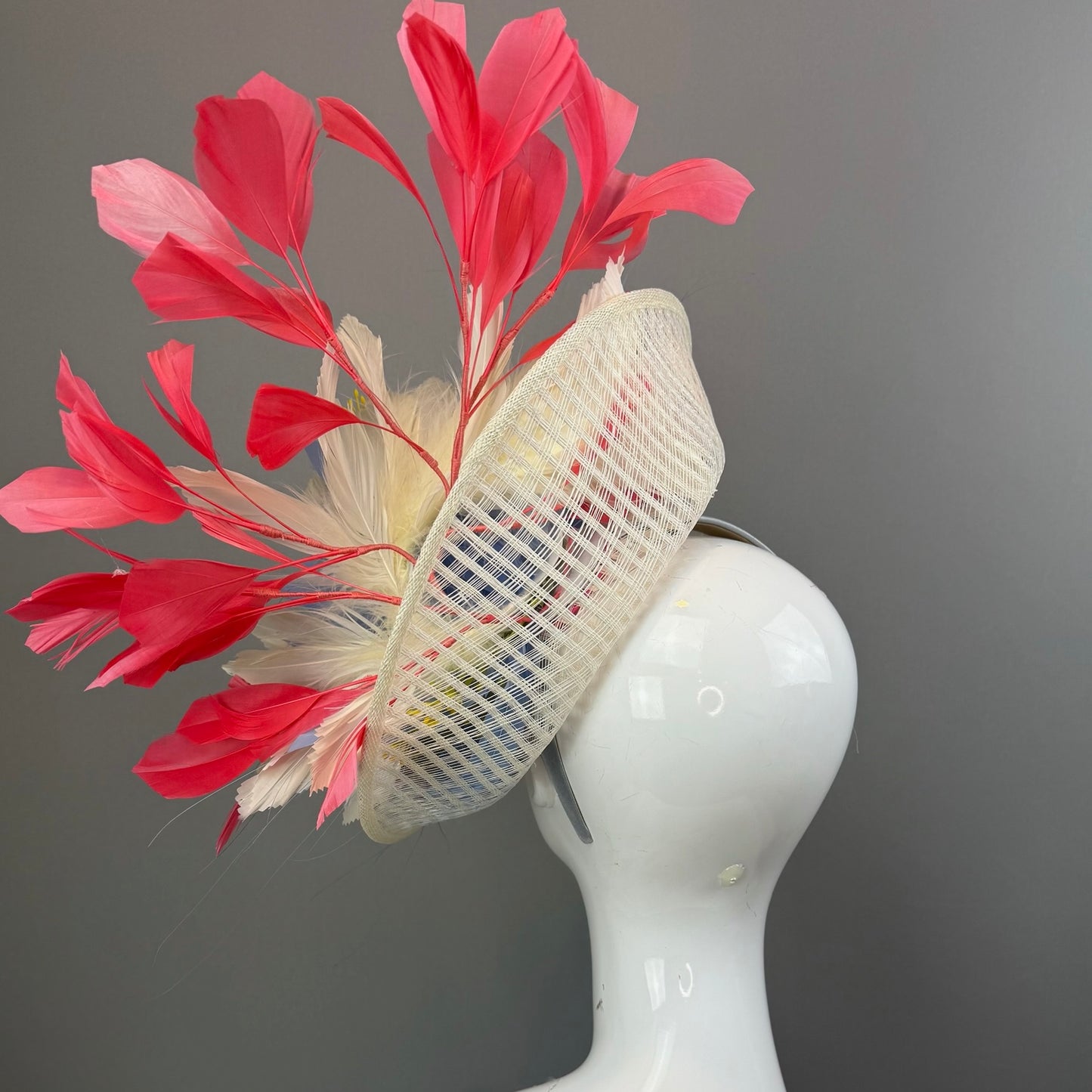Cream, Blue and Pink Kentucky Derby fascinator, Derby Hat Alternative (GOLD LINE)