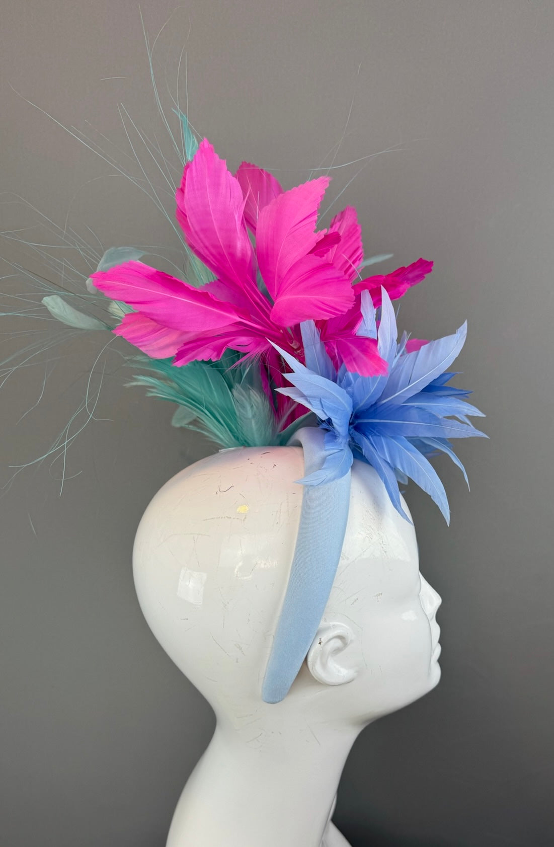 Blue, Pink and Mint Kentucky Derby fascinator, Derby Hat Alternative (GOLD LINE)