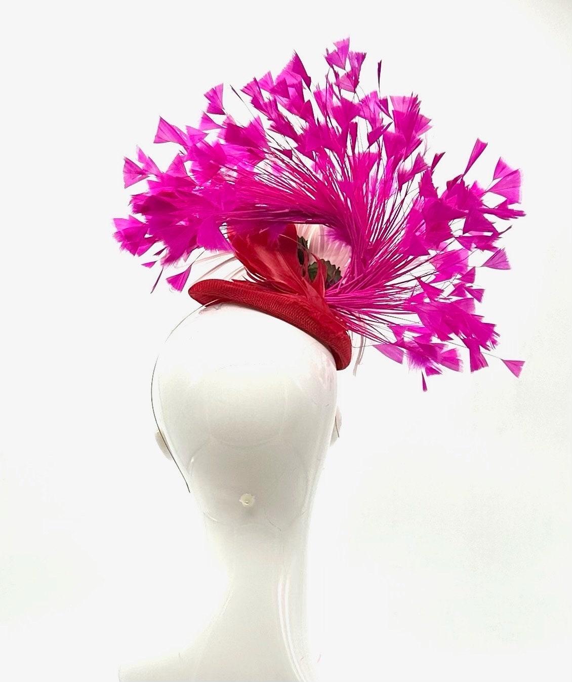 Pink, White and Red Derby Fascinator, Kentucky Derby Hat Alternative, Kentucky derby hat (GOLD LINE)