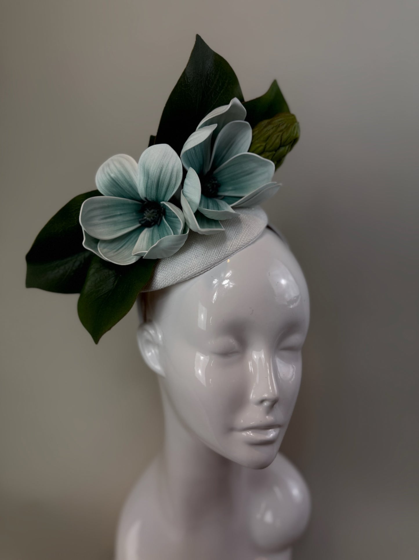 White, Light Blue and Green Kentucky Derby fascinator, Derby Hat Alternative (SILVER LINE)
