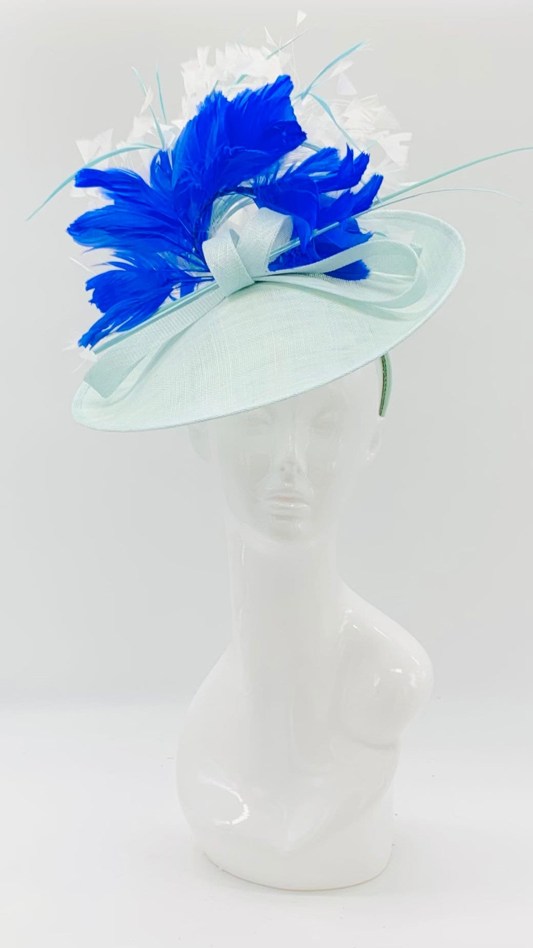 Mint green, blue and white Derby Fascinator, Kentucky Derby Hat Alternative, Kentucky derby hat, (GOLD LINE)