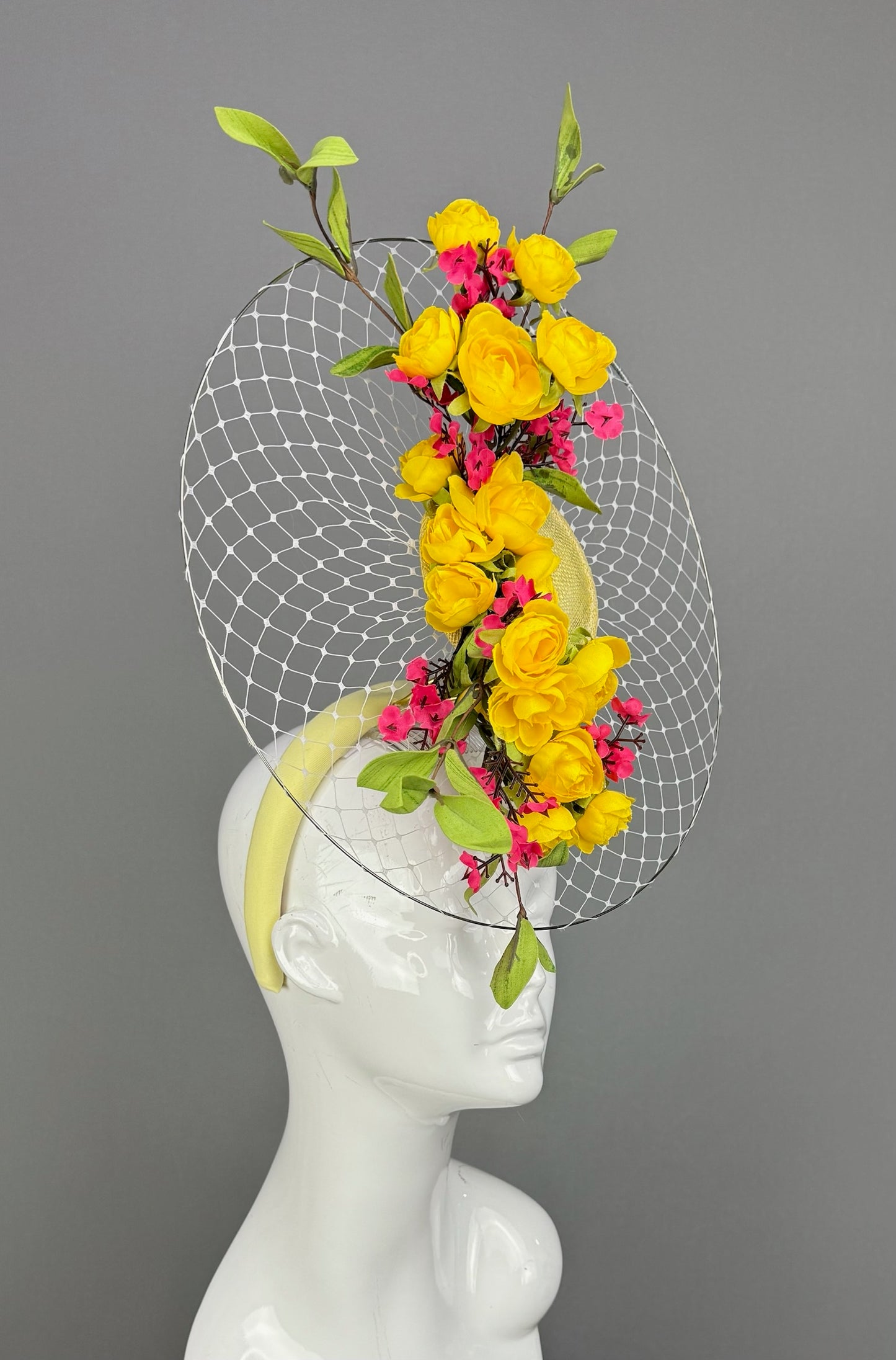 Yellow Kentucky Derby fascinator, Derby Hat Alternative (PLATINUM LINE)