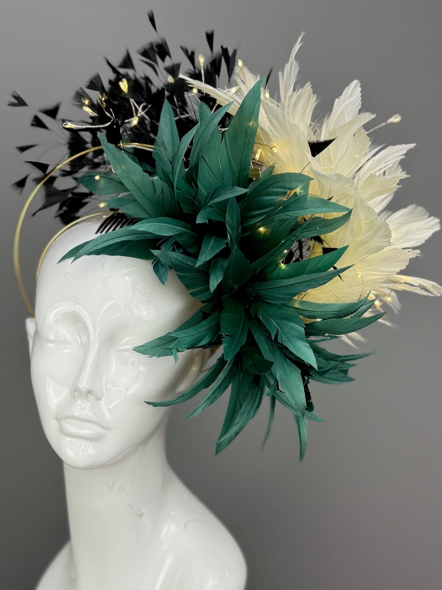 Green, White and Black Kentucky Derby fascinator, Derby Hat Alternative (PLATINUM LINE)