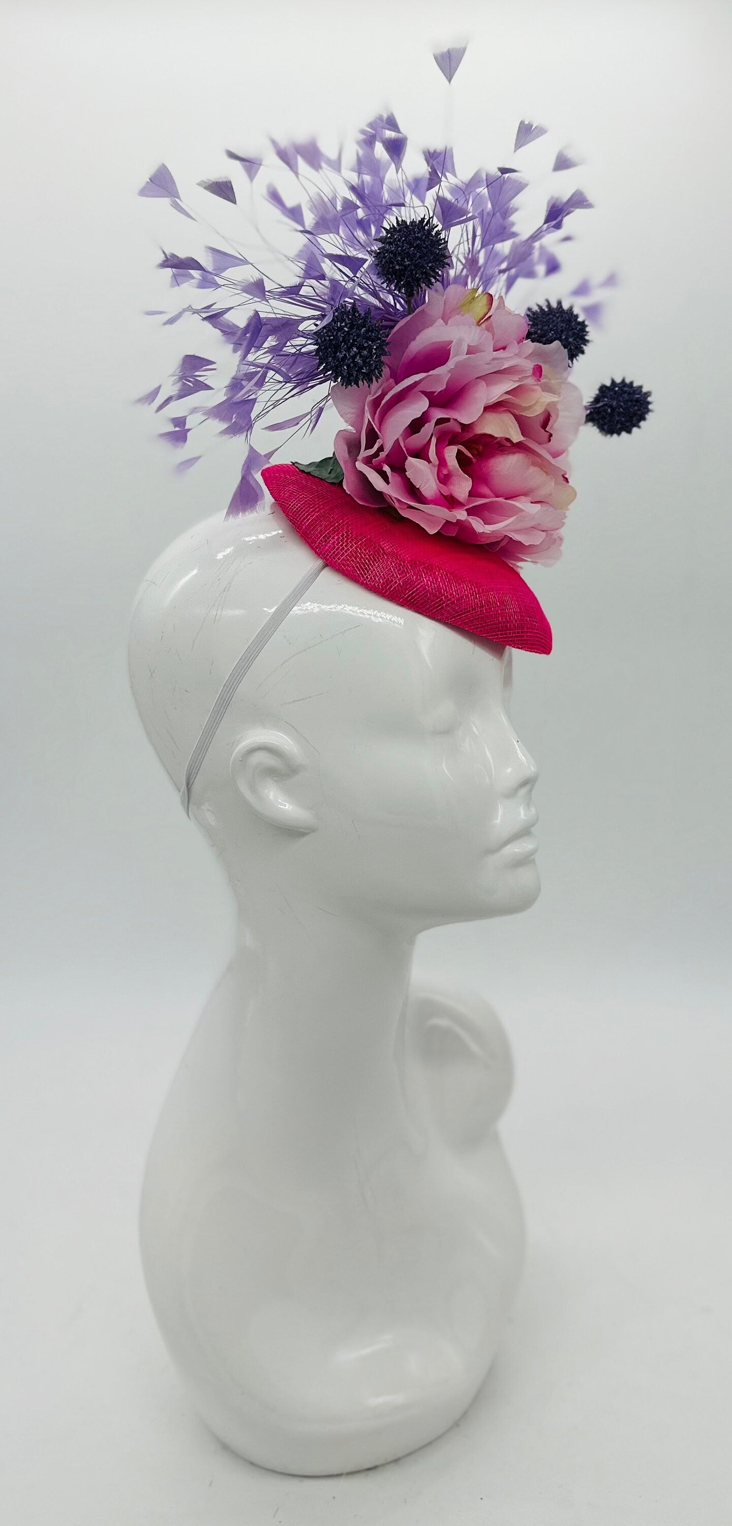 Pink and purple Kentucky Derby Fascinator, Derby Hat alternative, (GOLD LINE)