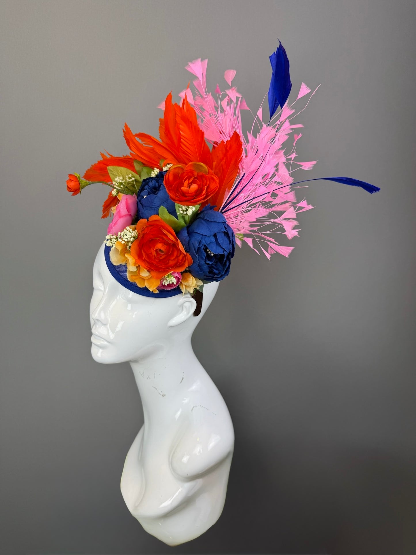 Blue, Orange and Multicolored Kentucky Derby fascinator, Derby Hat Alternative (GOLD LINE)