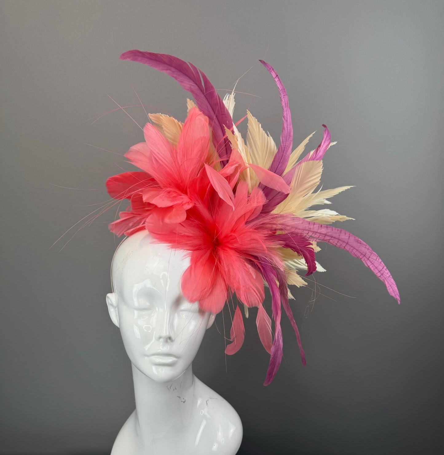 Pink, Mauve and Cream Kentucky Derby fascinator, Derby Hat Alternative (GOLD LINE)