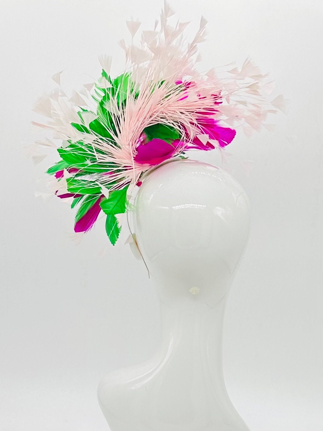 Hot pink, light pink and green Kentucky Derby Fascinator (GOLD LINE)