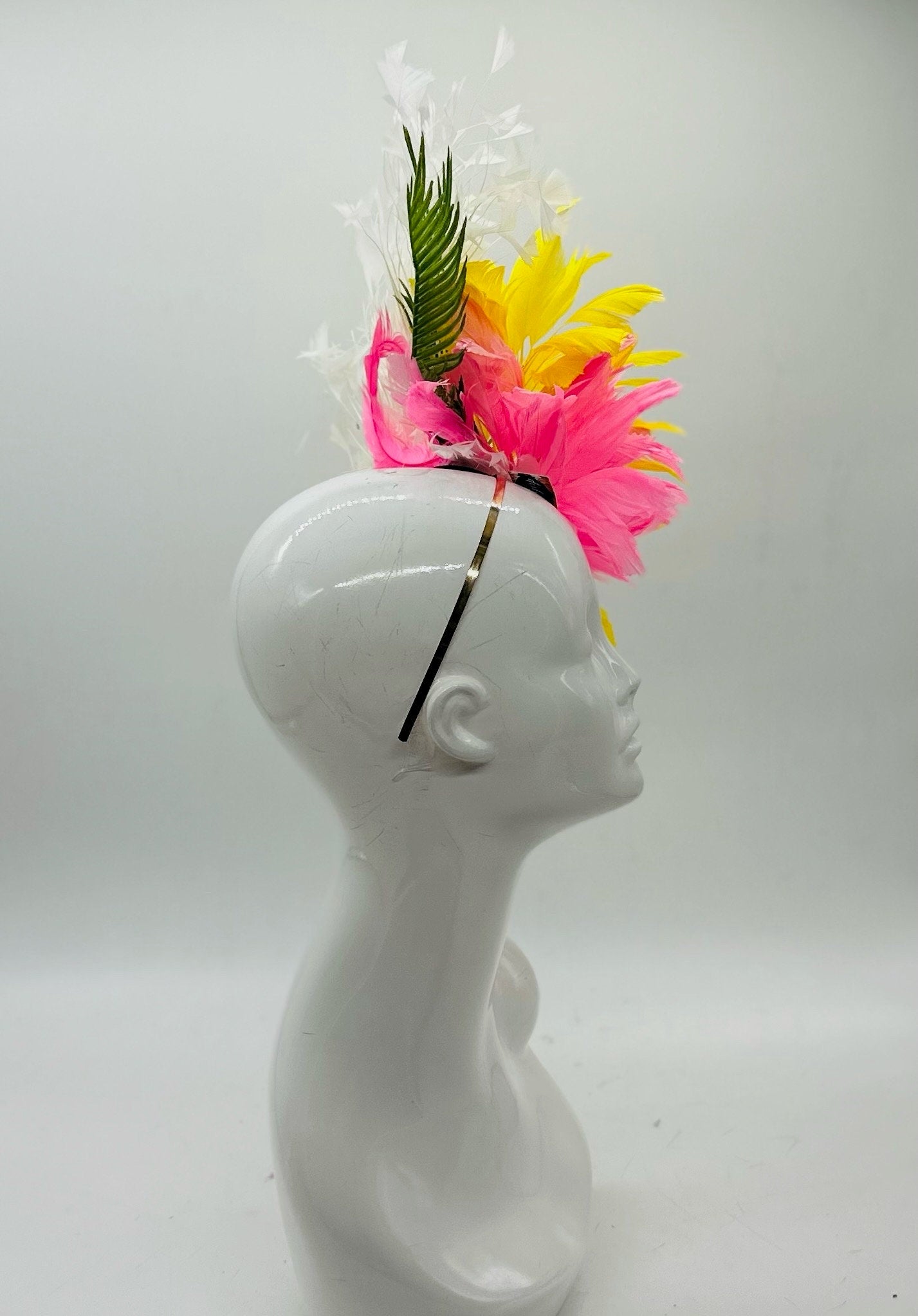 Hot pink, yellow and green Derby Fascinator, Kentucky Derby Hat Alternative, Kentucky derby hat (GOLD LINE)