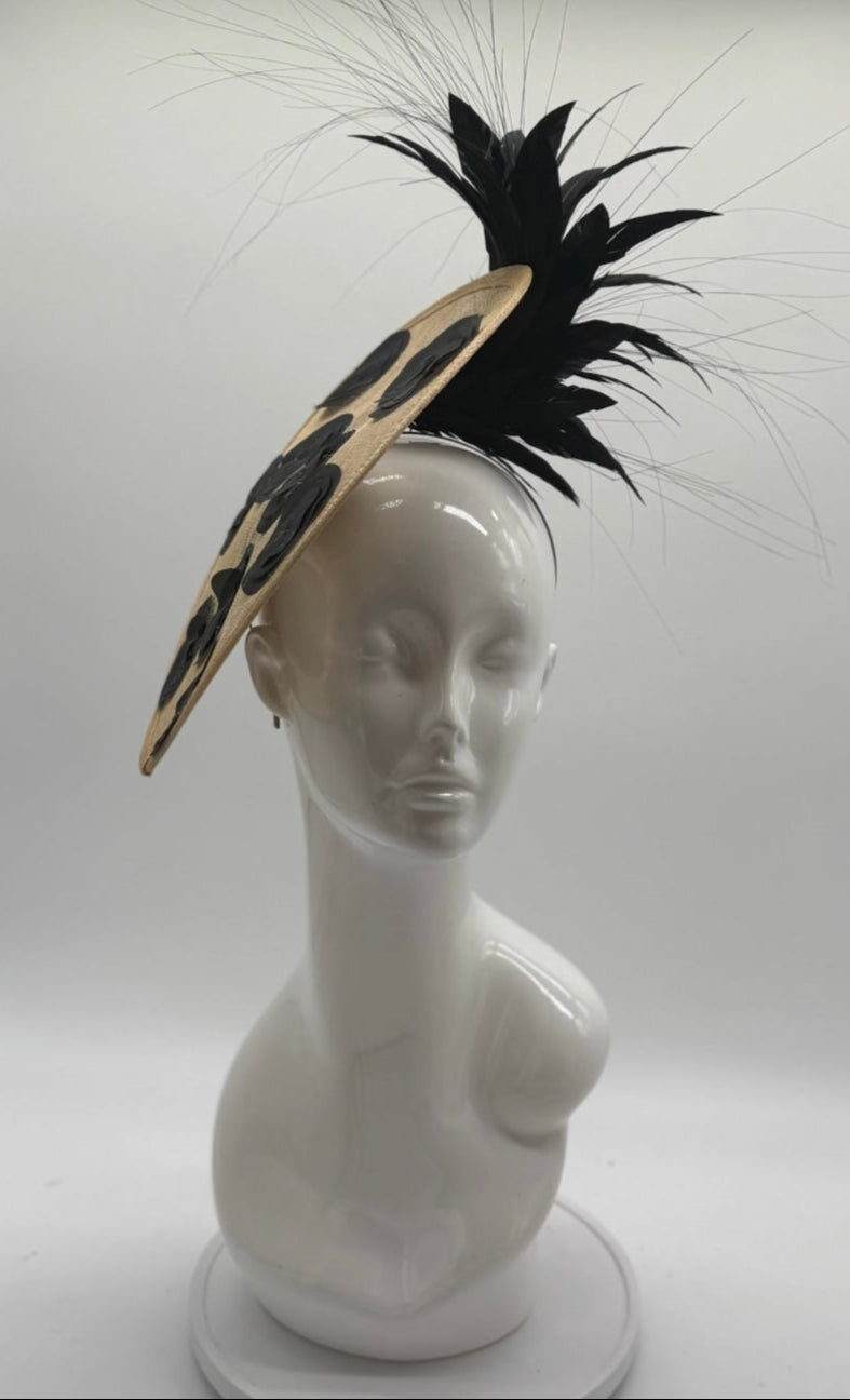 Tan and Black Kentucky Derby fascinator, Derby Hat Alternative (GOLD LINE)