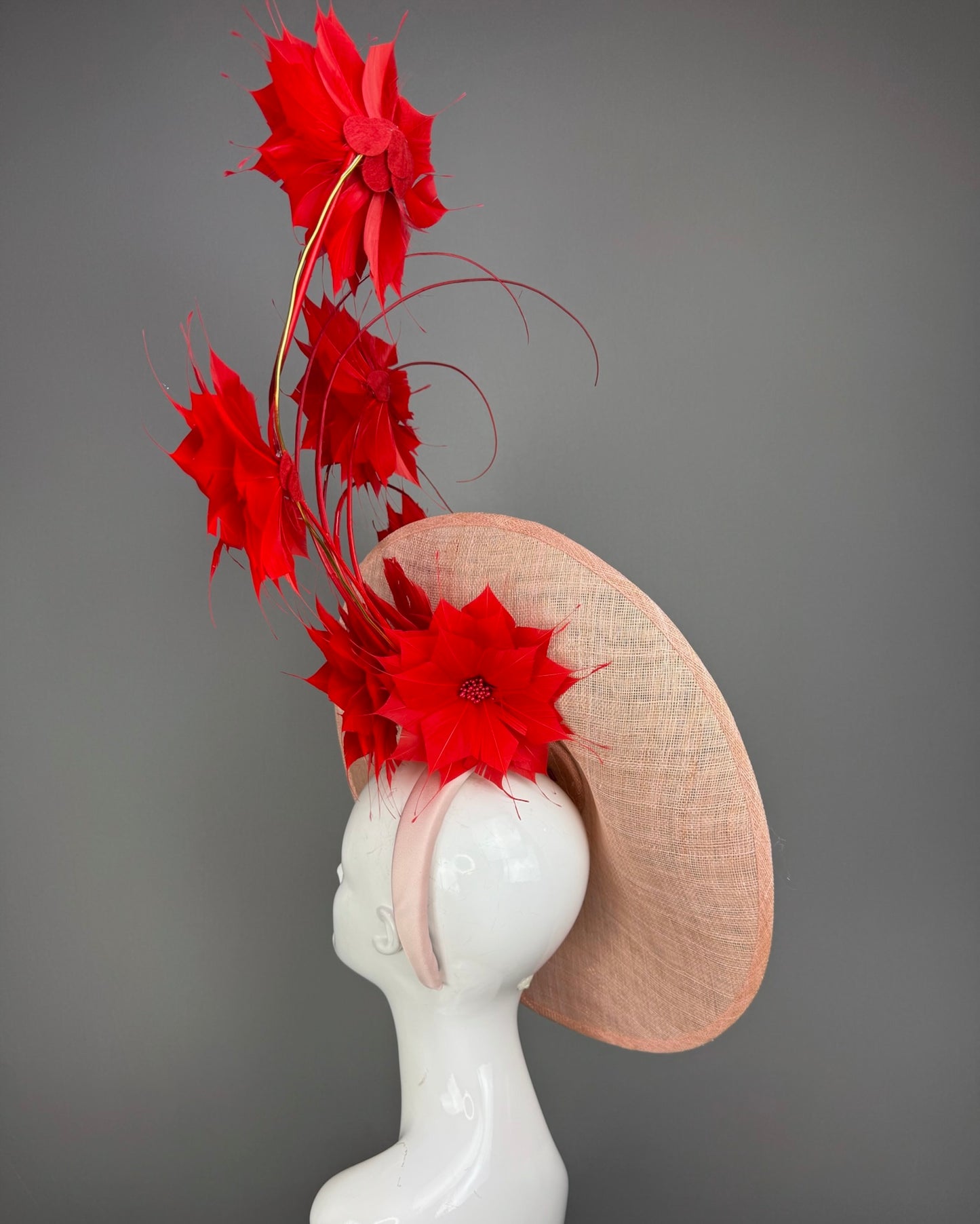 Pink and Red Kentucky Derby fascinator, Derby Hat Alternative (PLATINUM LINE)