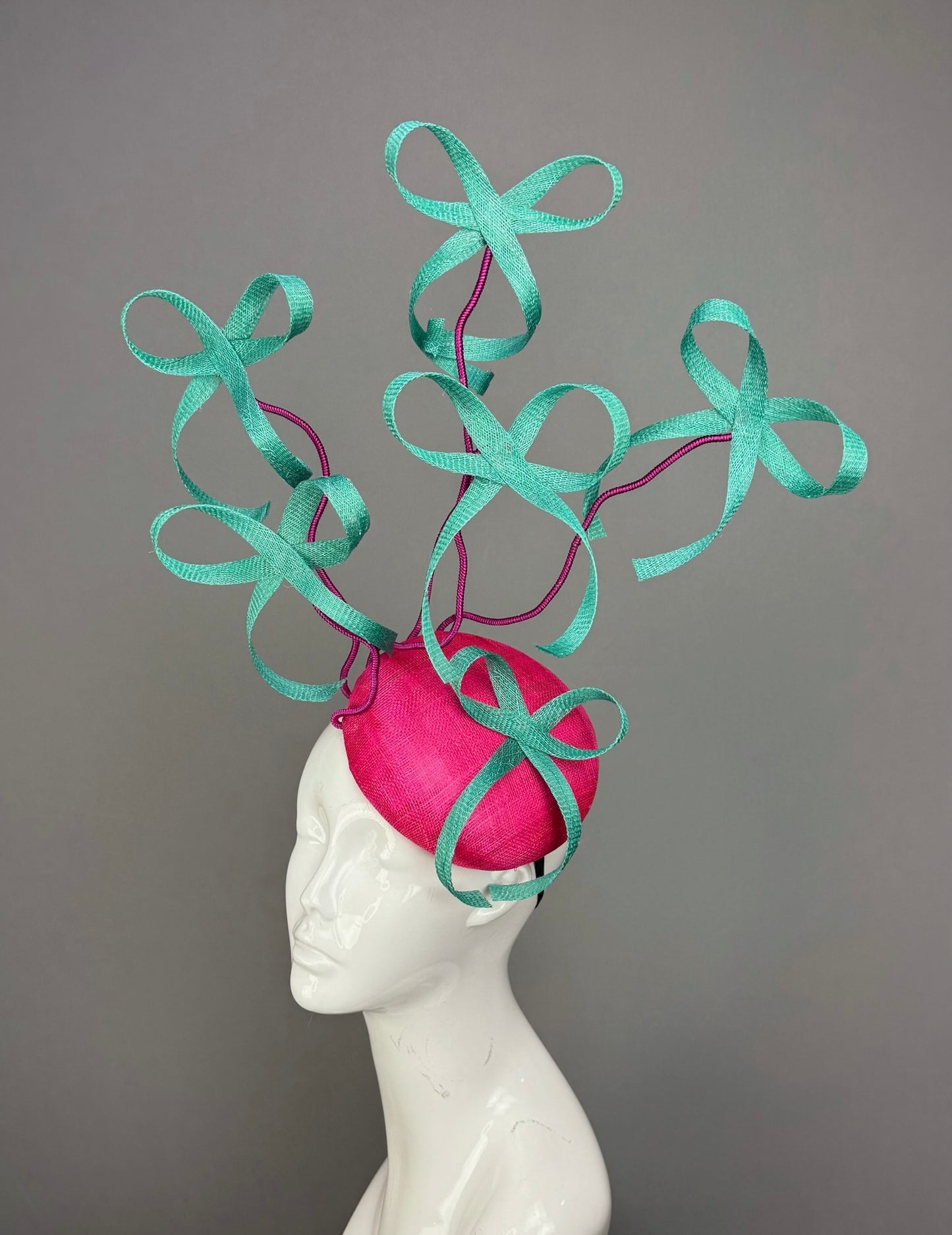 Pink and Turqoise Kentucky Derby fascinator, Derby Hat Alternative (PLATINUM LINE)