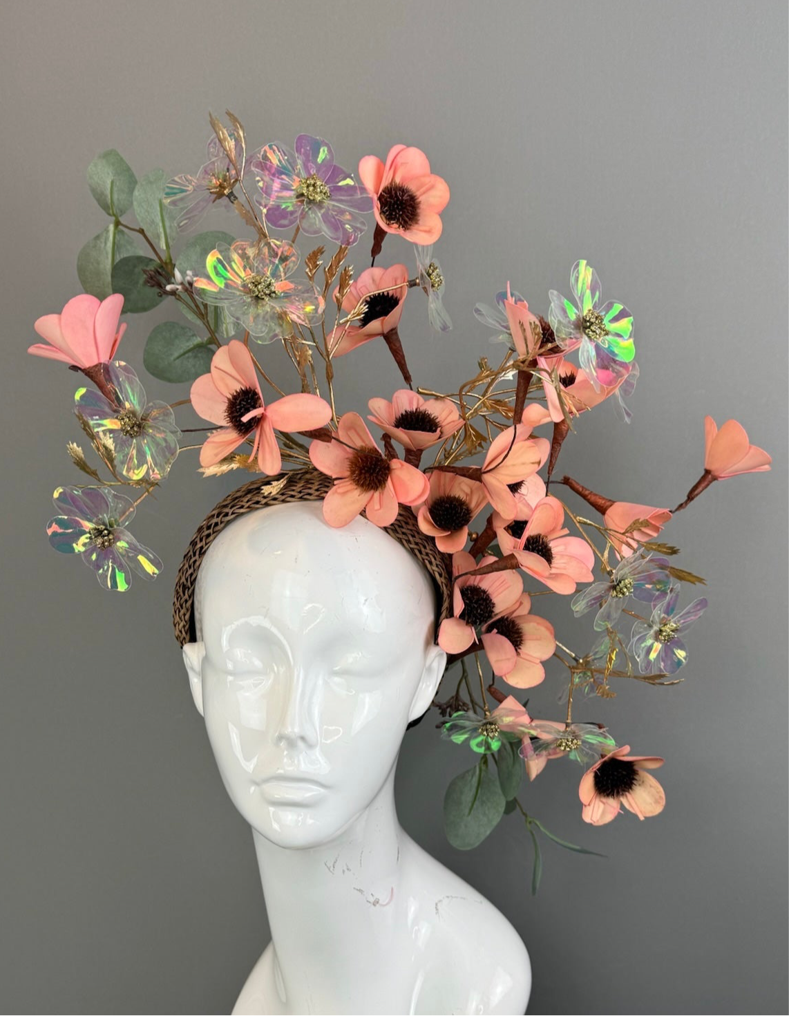 Peachy Pink and Green Kentucky Derby fascinator, Derby Hat Alternative
