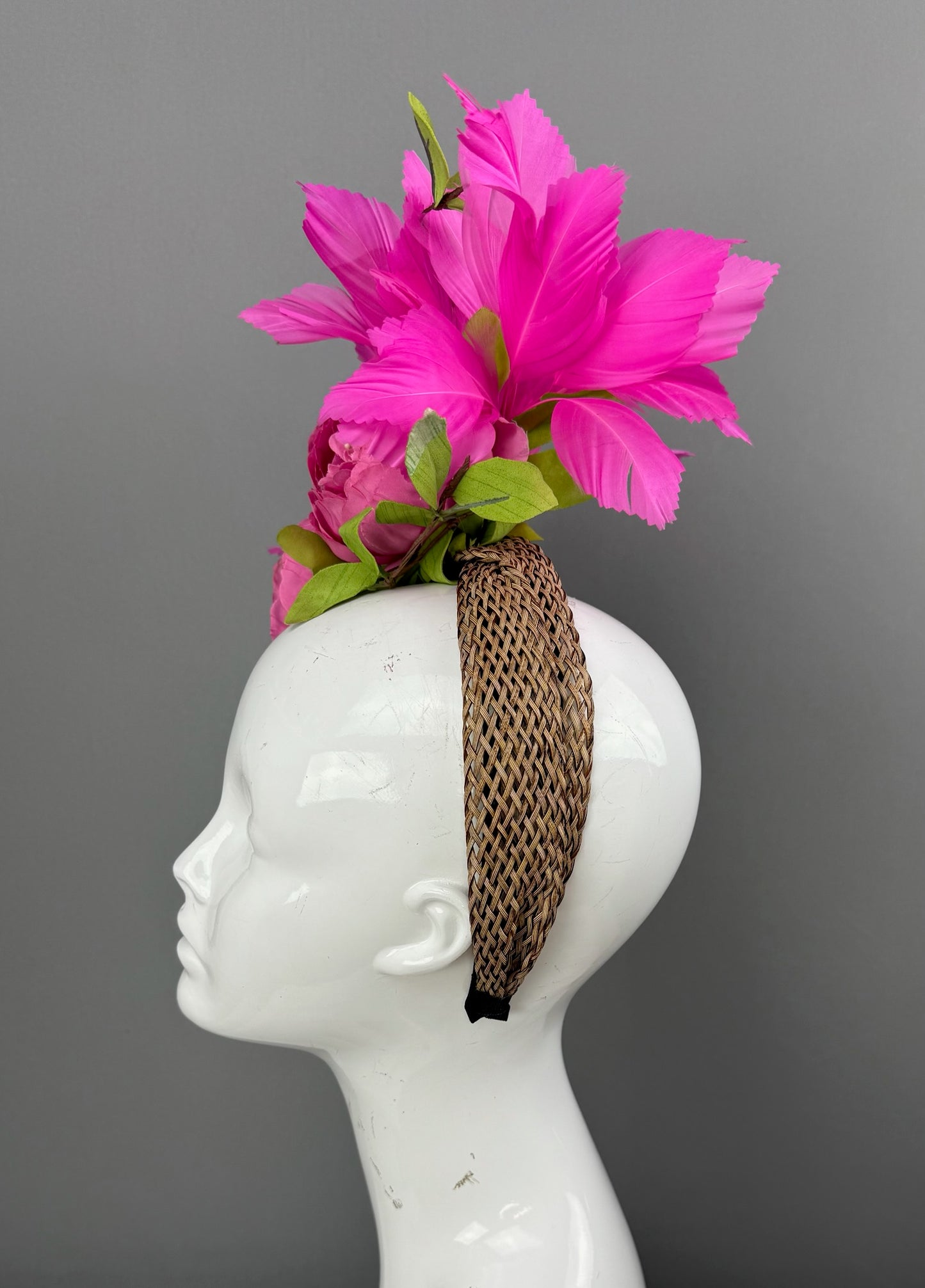 Pink and Green Kentucky Derby fascinator, Derby Hat Alternative (GOLD LINE)